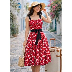 NWOT Carolina Herrera Rose-Print Ruched Midi Dress - BCI Cotton XL | US 12